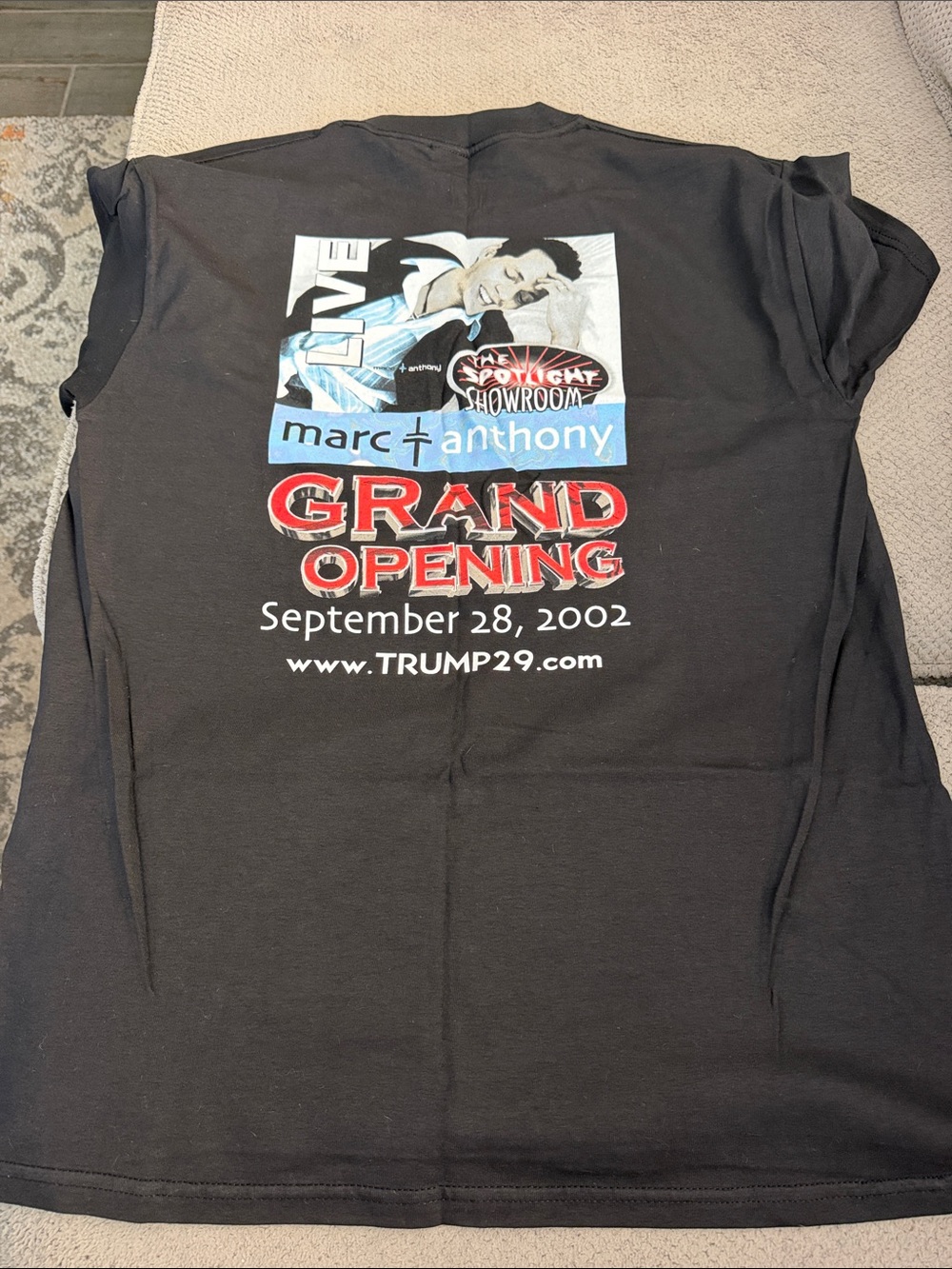 Marc Anthony Black Grand Opening Graphic Tee with Red & Blue Print
